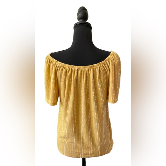 W5: BoHo Peasant Style Mustard Blouse with White Stripes - Picture 3 of 17